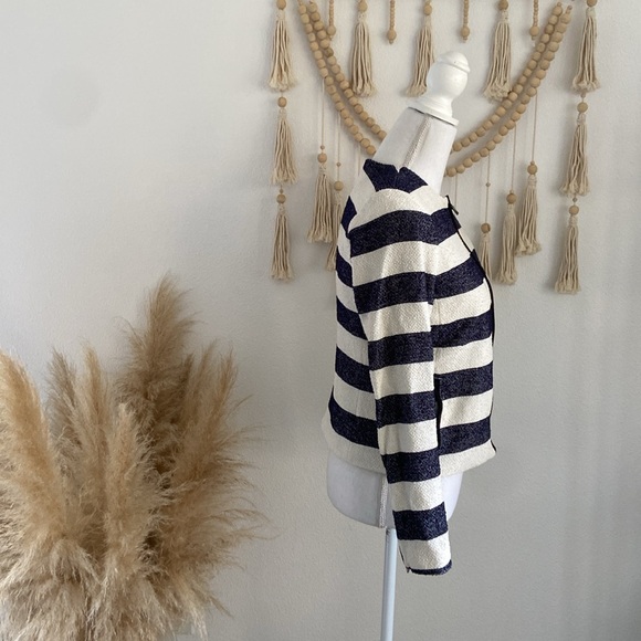 Gap navy blue cream striped slub knit jacket americana nautical fall layer 4 - Picture 15 of 16